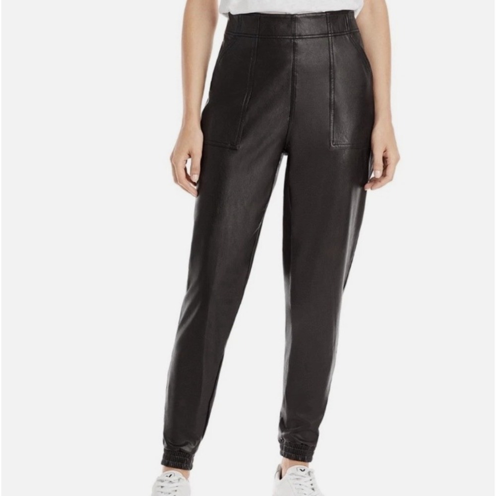 Spanx Faux Leather Joggers Large Black High Rise Elastic Waist Tapered Pants